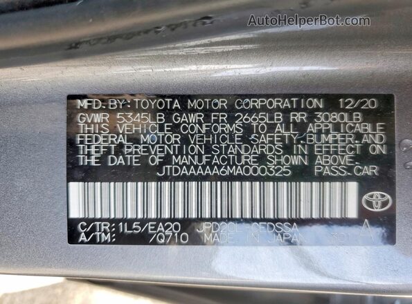 JTDAAAAA6MA000325 2021 TOYOTA MIRAI Gray Շարժիչի բաժամունքի տեսք