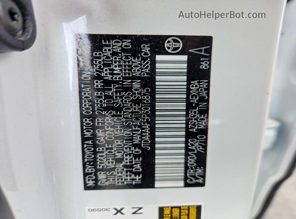 JTDAAAAF5P3016875 2023 TOYOTA CROWN White Vista de la etiqueta del VIN