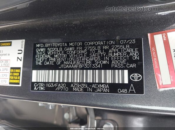 JTDAAAAF8P3013341 2023 TOYOTA LE Серый Вид подкапотного пространства