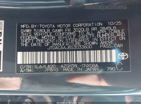 JTDACAAJ8S3033600 2025 TOYOTA LIMITED Blue 