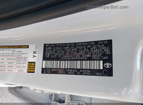 JTDACAAU6R3039092 2024 TOYOTA PRIUS White Engine compartment view