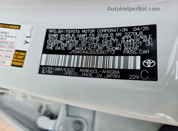 JTDACAAU6S3060773 2025 TOYOTA PRIUS Белый Вид подкапотного пространства