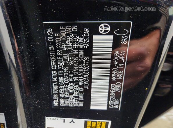 JTDACAAU8T3077981 2026 TOYOTA PRIUS Black Vista de la etiqueta del VIN