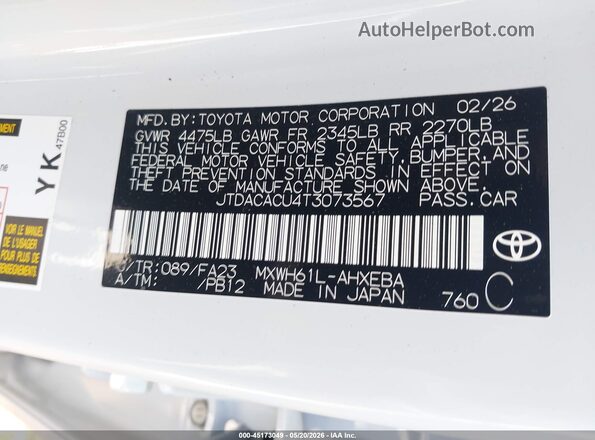 JTDACACU4T3073567 2026 TOYOTA PRIUS PLUG-IN HYBRID White Widok komory silnika