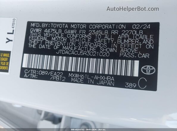 JTDACACU5R3021020 2024 TOYOTA PRIUS PRIME White Vista del compartimento del motor