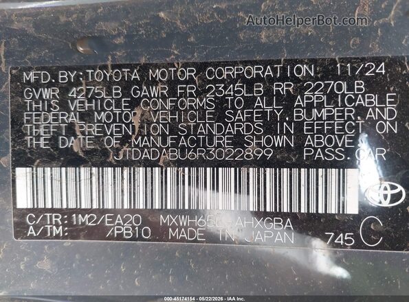 JTDADABU6R3022899 2024 TOYOTA PRIUS Gray Engine compartment view