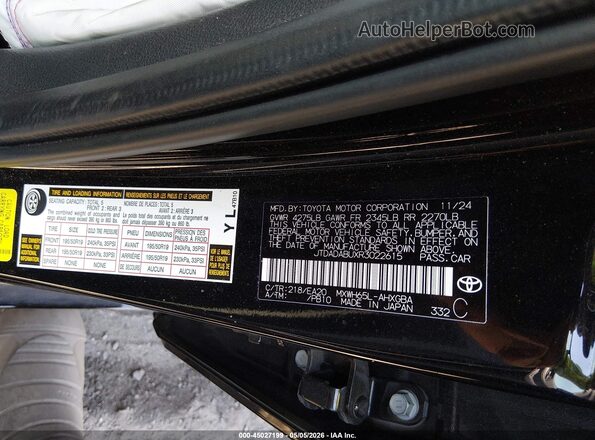 JTDADABUXR3022615 2024 TOYOTA LE Black Engine compartment view