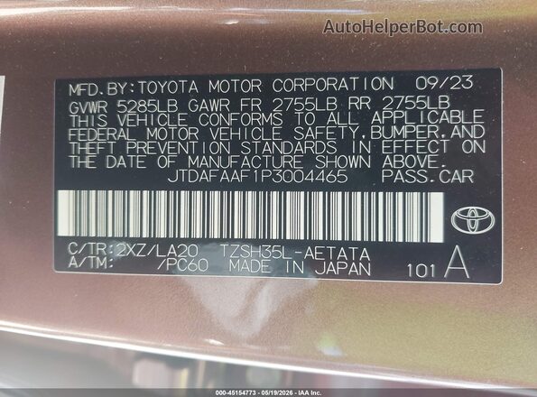 JTDAFAAF1P3004465 2023 TOYOTA CROWN Brown Vista del compartimento del motor