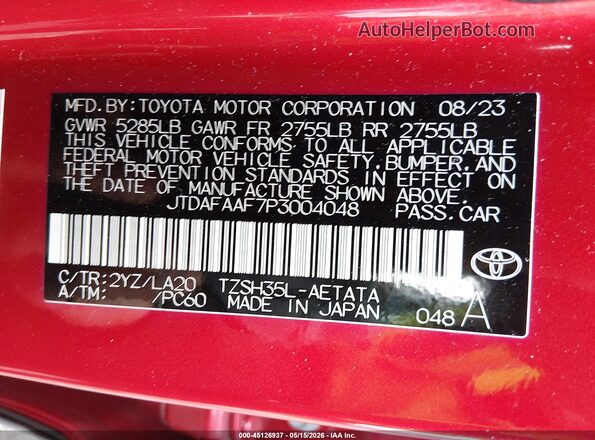 JTDAFAAF7P3004048 2023 TOYOTA CROWN Red 