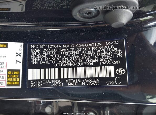 JTDB4MEE0P3013204 2023 TOYOTA COROLLA Black ძრავის განყოფილების ხედი