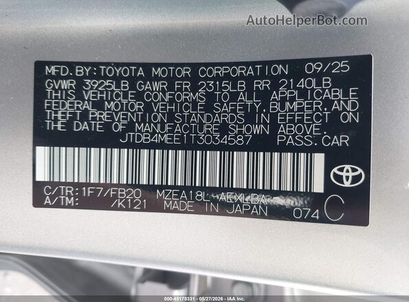 JTDB4MEE1T3034587 2026 TOYOTA COROLLA Silver Widok komory silnika