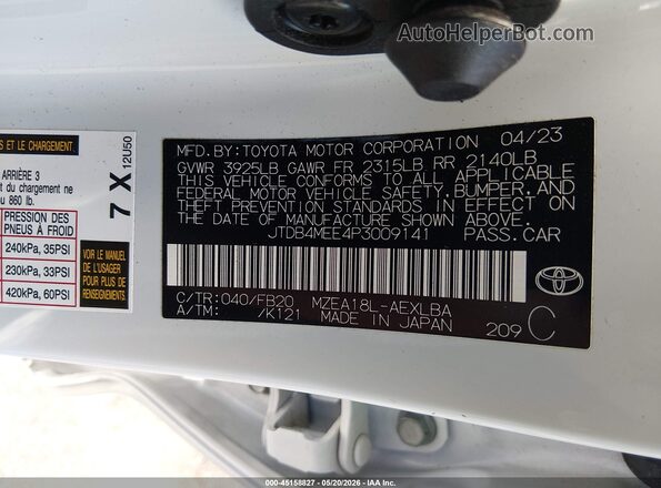 JTDB4MEE4P3009141 2023 TOYOTA COROLLA Белый Вид подкапотного пространства