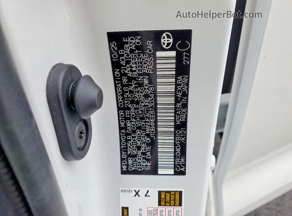 JTDB4MEE8T3034781 2026 TOYOTA COROLLA White VIN კოდის სტიკერის ხედი