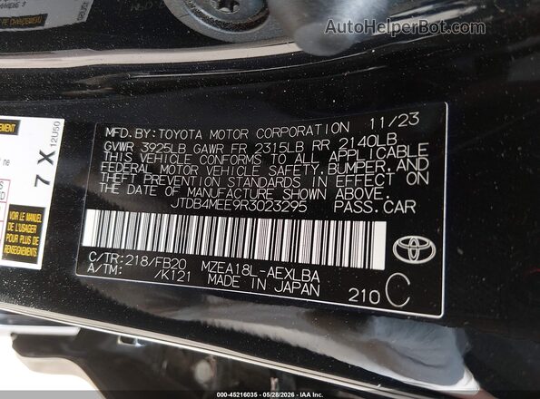 JTDB4MEE9R3023295 2024 TOYOTA COROLLA Black Շարժիչի բաժամունքի տեսք