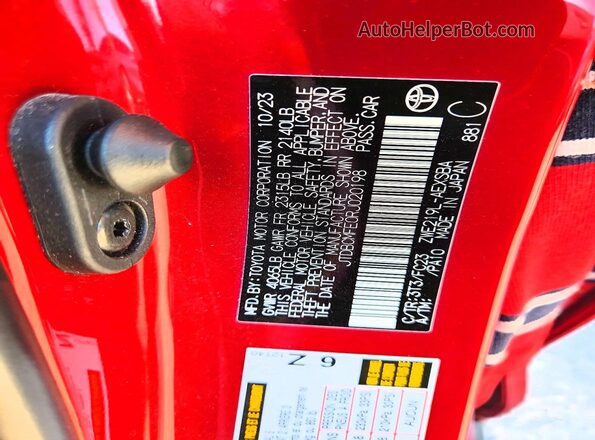 JTDBCMFE0RJ020198 2024 TOYOTA LL Красный Вид подкапотного пространства