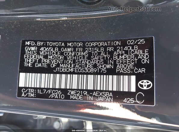 JTDBCMFE0S3089175 2025 TOYOTA LL Gray 