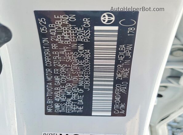 JTDBCMFE0S3099804 2025 TOYOTA COROLLA White 