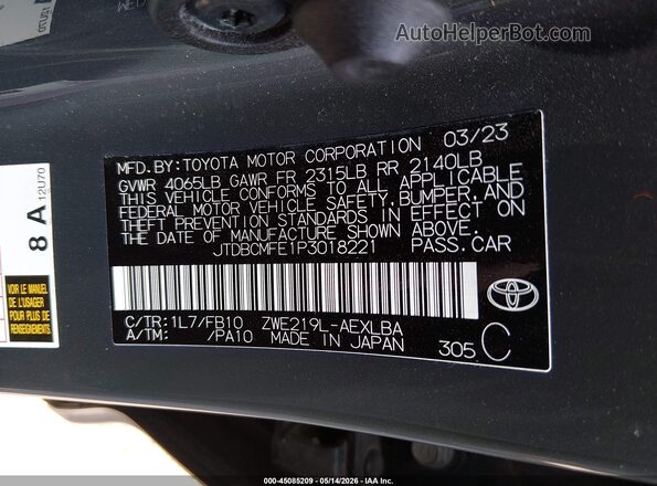 JTDBCMFE1P3018221 2023 TOYOTA COROLLA Серый Вид подкапотного пространства