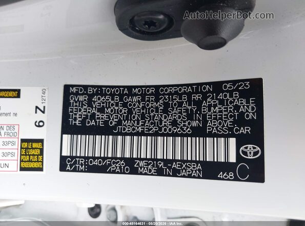 JTDBCMFE2PJ009636 2023 TOYOTA COROLLA Белый Вид подкапотного пространства