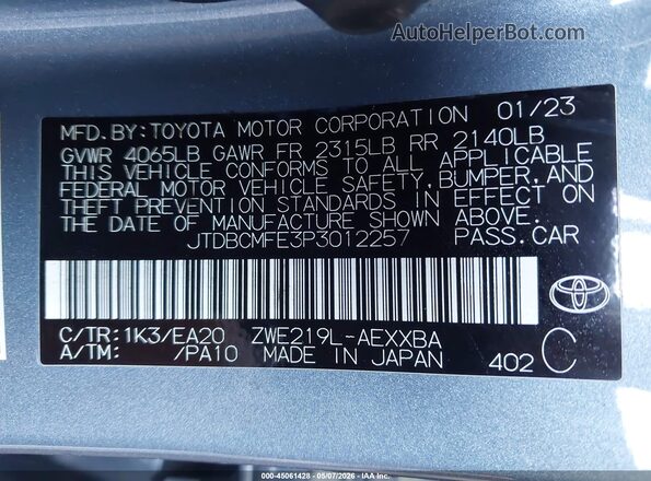 JTDBCMFE3P3012257 2023 TOYOTA LL Light Blue Вид підкапотного простору