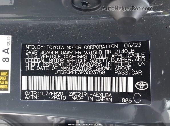 JTDBCMFE3P3023758 2023 TOYOTA COROLLA Серый Вид подкапотного пространства