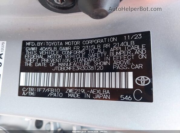 JTDBCMFE3R3038120 2024 TOYOTA LL Silver Engine compartment view