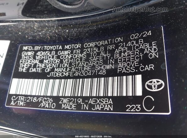 JTDBCMFE4R3047148 2024 TOYOTA COROLLA Black ძრავის განყოფილების ხედი
