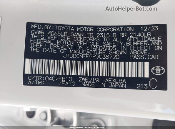 JTDBCMFE5R3038720 2024 TOYOTA LL White 