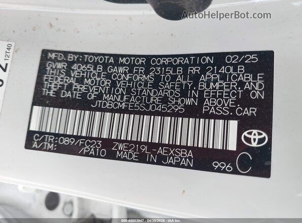 JTDBCMFE5SJ045295 2025 TOYOTA LL White Շարժիչի բաժամունքի տեսք