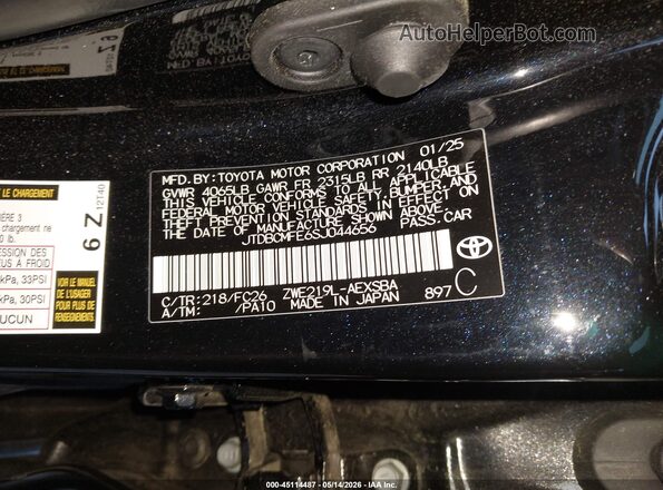 JTDBCMFE6SJ044656 2025 TOYOTA LL Black Вид підкапотного простору
