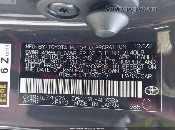 JTDBCMFE7P3005151 2023 TOYOTA COROLLA Gray Շարժիչի բաժամունքի տեսք