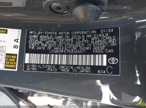 JTDBCMFE7R3044471 2024 TOYOTA COROLLA Gray Vista del compartimento del motor