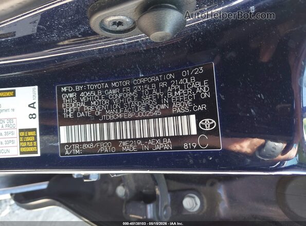 JTDBCMFE8PJ002545 2023 TOYOTA COROLLA Blue Вид підкапотного простору