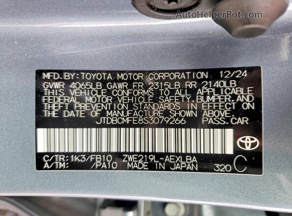 JTDBCMFE8S3079266 2025 TOYOTA COROLLA Blue Vista del compartimento del motor