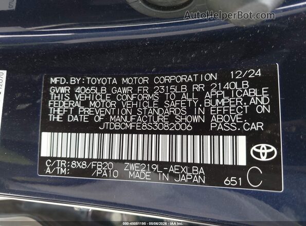 JTDBCMFE8S3082006 2025 TOYOTA LL Dark Blue Widok komory silnika