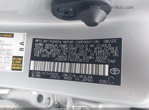JTDBCMFEXR3028703 2024 TOYOTA COROLLA Silver Շարժիչի բաժամունքի տեսք