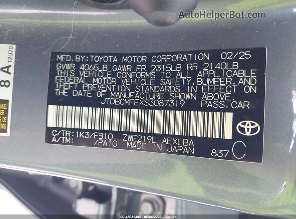 JTDBCMFEXS3087319 2025 TOYOTA LL Light Blue Engine compartment view