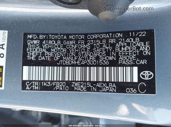 JTDBDMHE4P3001536 2023 TOYOTA COROLLA Light Blue Вид підкапотного простору