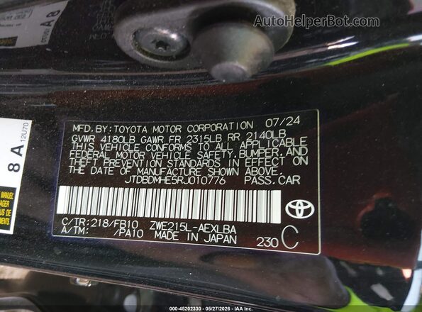 JTDBDMHE5RJ010776 2024 TOYOTA COROLLA Black Вид підкапотного простору