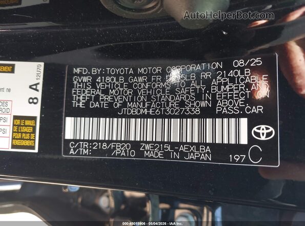 JTDBDMHE6T3027338 2026 TOYOTA LL Black Вид підкапотного простору