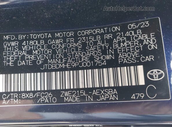 JTDBDMHE9PJ001754 2023 TOYOTA LL Dark Blue ძრავის განყოფილების ხედი