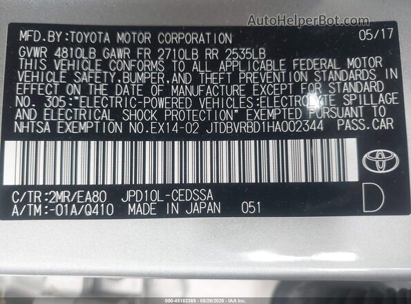 JTDBVRBD1HA002344 2017 TOYOTA MIRAI Silver Widok komory silnika