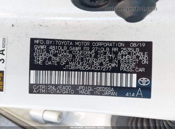 JTDBVRBD5KA007277 2019 TOYOTA MIRAI White Вид підкапотного простору