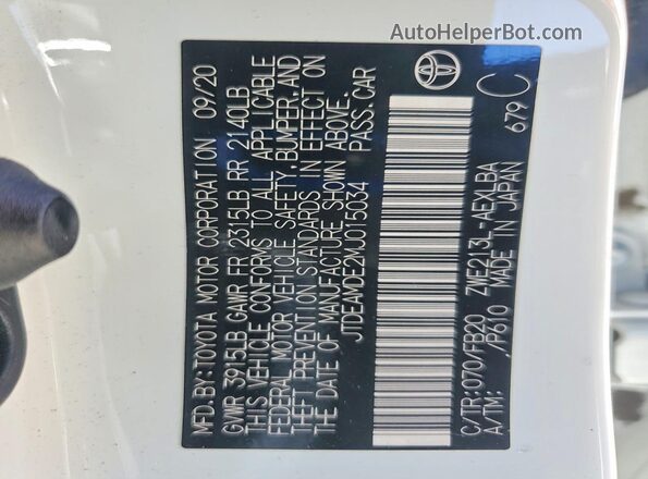 JTDEAMDE2MJ015034 2021 TOYOTA COROLLA White 