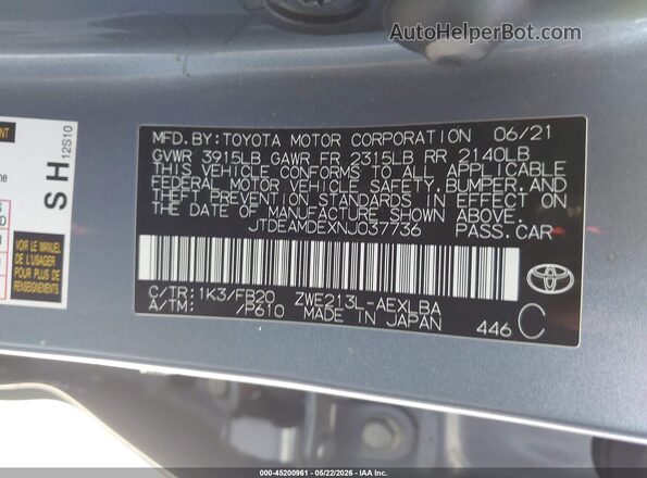 JTDEAMDEXNJ037736 2022 TOYOTA COROLLA Blue 