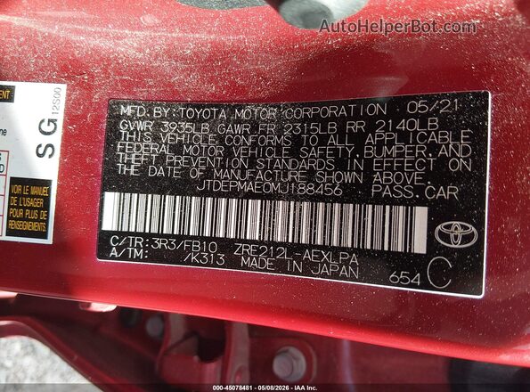 JTDEPMAE0MJ188456 2021 TOYOTA LL Red Вид підкапотного простору