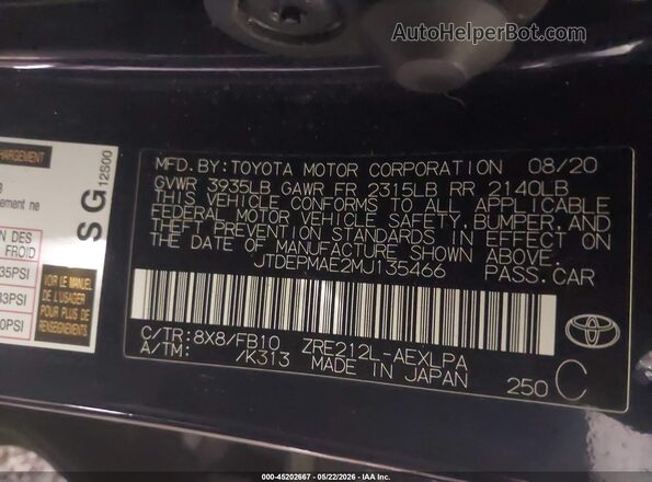 JTDEPMAE2MJ135466 2021 TOYOTA COROLLA Blue Вид підкапотного простору