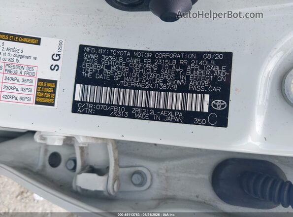 JTDEPMAE2MJ138738 2021 TOYOTA COROLLA White Vista del compartimento del motor