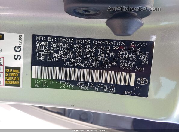 JTDEPMAE3N3011017 2022 TOYOTA COROLLA Silver Engine compartment view
