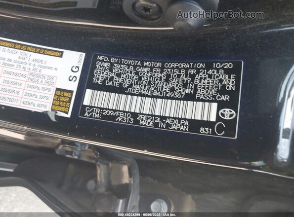JTDEPMAE4MJ149367 2021 TOYOTA LL Black 